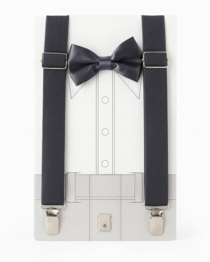 Erkek Çocuk 2-6 Yaş Ayarlanılabilir Metal Tokalı Pantolon Askısı ve Papyonlu Füme Takım