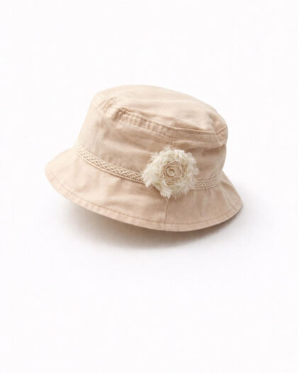 Kız Bebek Krem Gül Desenli Bucket Şapka 6-12 Ay 47 cm