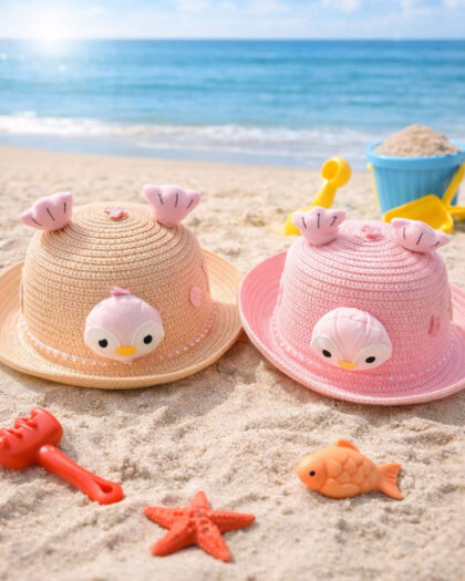 Kız Çocuk Pembe Ayı Figürlü Kulaklı Pembe Şapka 3-6 Yaş