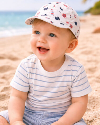 Erkek Bebek Beyaz Desenli Şapka 0-18 Ay