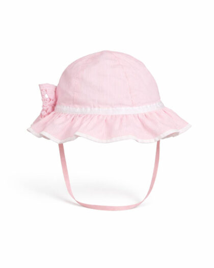 Kız Bebek Pudra Pembe Fırfırlı Bağcıklı Yazlık Şapka