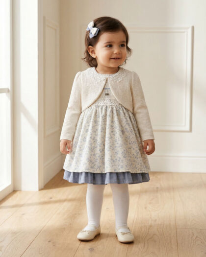 Kız Bebek Bolerolu Altı Tüllü Zarif Kız Çocuk Elbisesi