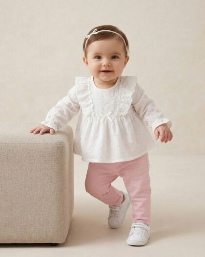 Kız Bebek Fistolu Gömlekli ve Pantolonlu İkili Takım