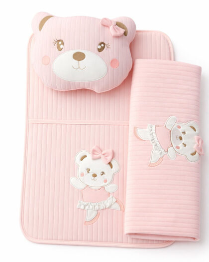 Kız Bebek Pembe Battaniyeli Yastıklı 3'lü Alt Açma Seti