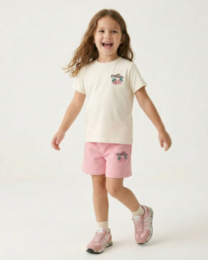 Kız Çocuk Sevimli Çilek Detaylı Yazlık Takım