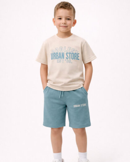Erkek Çocuk Baskılı Mint Şortlu İkili Takım