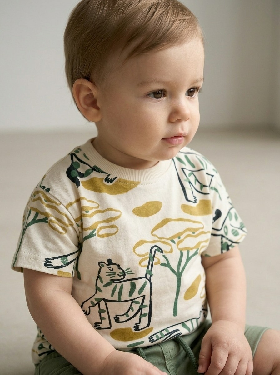 Baby Boy Tiger-Print Short-Sleeved Cotton Summer T-Shirt