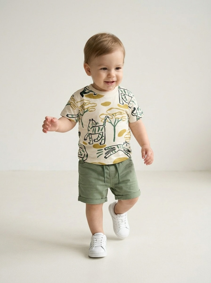 Baby Boy Tiger-Print Short-Sleeved Cotton Summer T-Shirt - Image 3