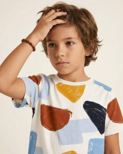 Erkek Çocuk Modern Fırça Desenli Pamuklu Günlük T-Shirt